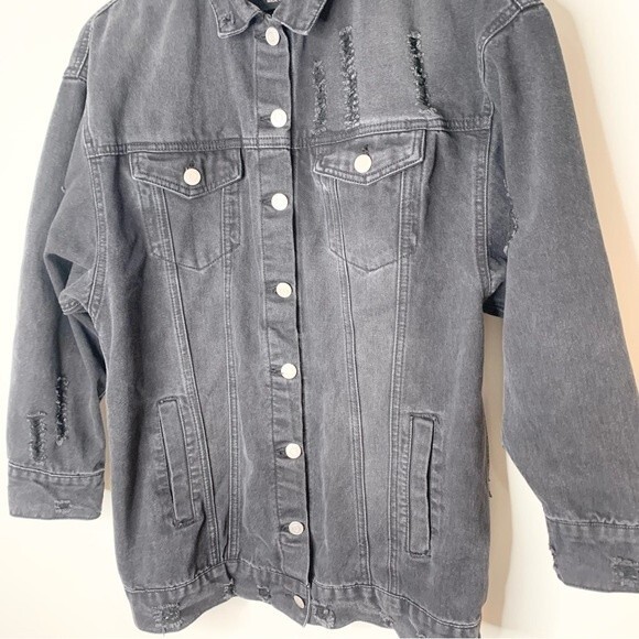 Love Tree Denim Black Oversized Distressed Jean Jacket Small - Picture 3 of 13